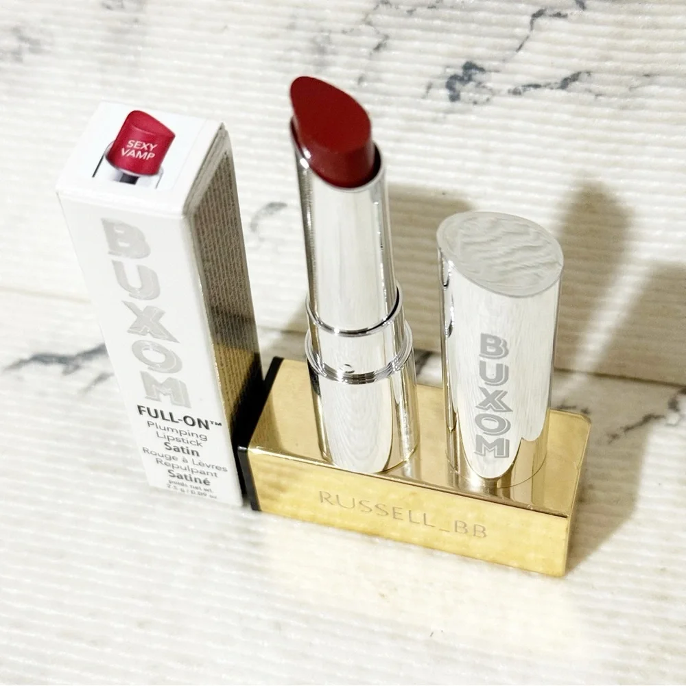 Buxom Full-On Plumping Red Satin Lipstick (Color: Sexy Vamp, Boysenberry Red)